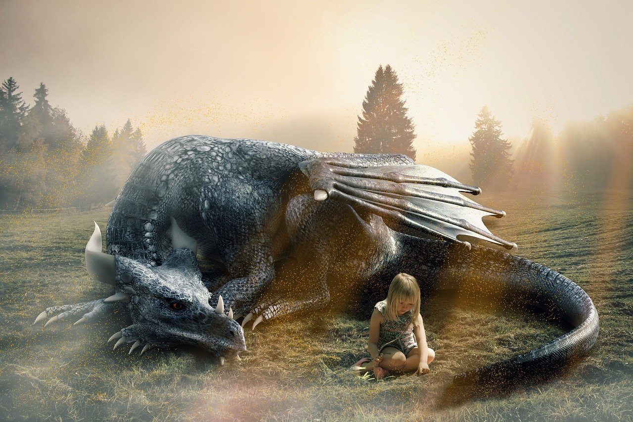 small girl and dragon
